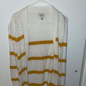 Long ivory/mustard cardigan with pockets